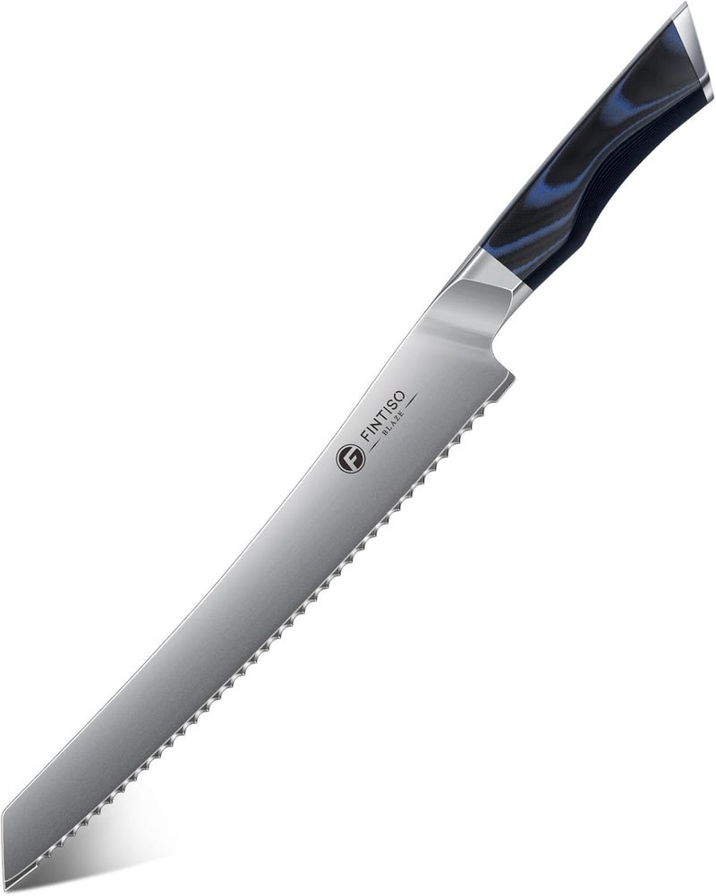 FINTISO Bread Knife 10 Inch, Serrated Bread Cutter with Razor Sharp Japanese High Carbon Stainless Steel Blade & G10 Ergonomic Handle, Wavy Edge Knife for Bread, Cake & Pastries, Ideal Baking Gift - Image 1